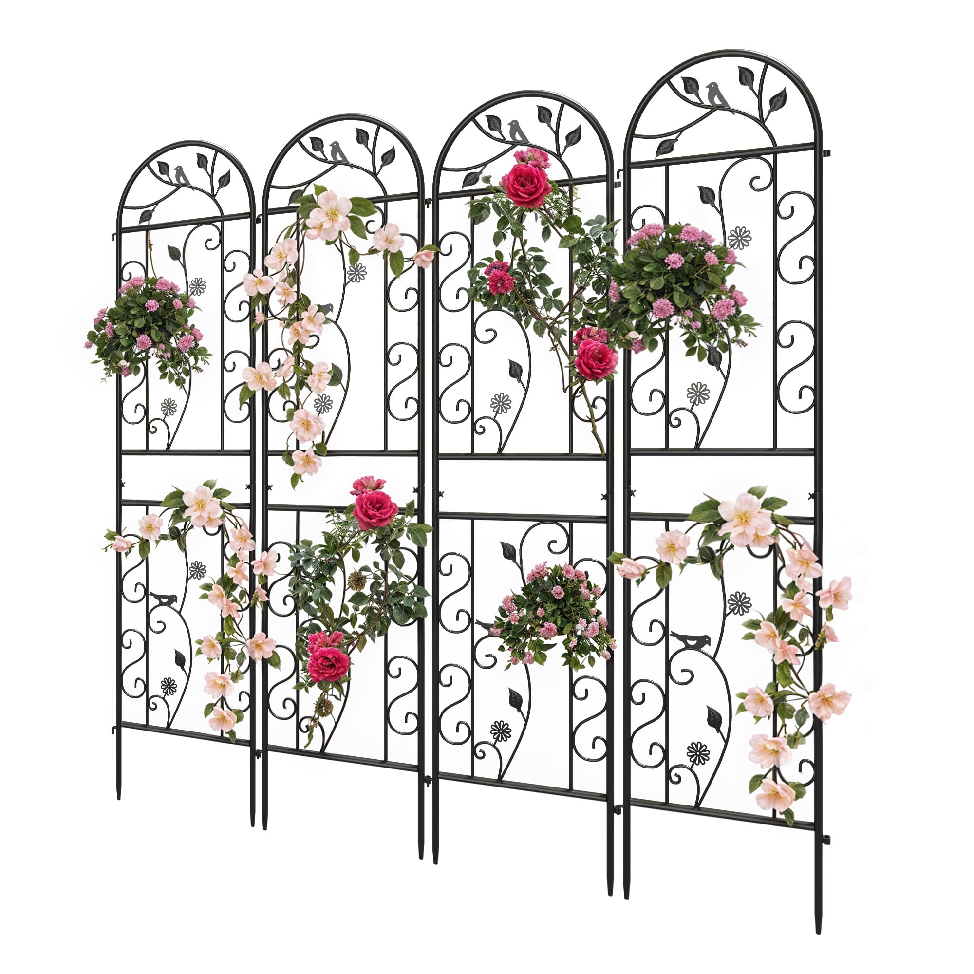 Uforic 4 Pack 87x20in Metal Coated Garden Trellises, Black Rustproof Trellis for Climbing Plants,Vegetables,Flowers,Large Decorative Outdoor Trellis Fencing
