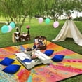 thumbnail image 5 of Picnic Blankets Waterproof Foldable Extra Large,80"x 60" Outdoor Beach Blanket Sandproof,3-Layer Lightweight Handy Mat Tote Camping Rugs for Outside Your Rv (Boho Colorful Rainbow Flowers), 5 of 6