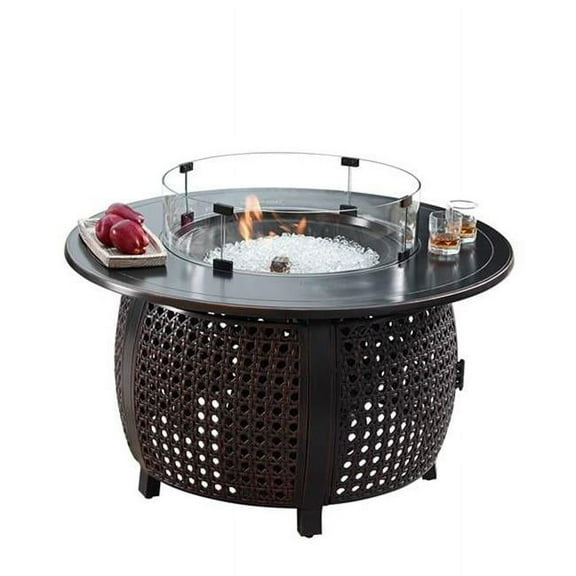 44 in. Aluminum Outdoor Round Propane Fire Table, Antique Copper
