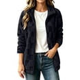 thumbnail image 3 of Winter Fleece Coats for Women Plus Size Turndown Collar Long Sleeve Solid Color Thick Velvet Warm Coat Winter Sports Casual Jacket Outerwear with Pockets, 3 of 10