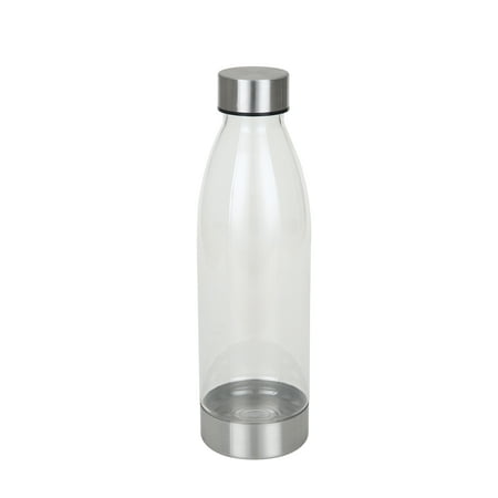 Mainstays 22 oz Clear and Silver Plastic Water Bottle with Screw Cap