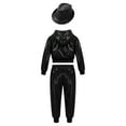 thumbnail image 2 of Doomiva Boys Girls Sequins Long Sleeve Hip Hop Latin Jazz Street Dance Hooded Jacket Performance Top with Pants Hat Set Black 3-4, 2 of 7