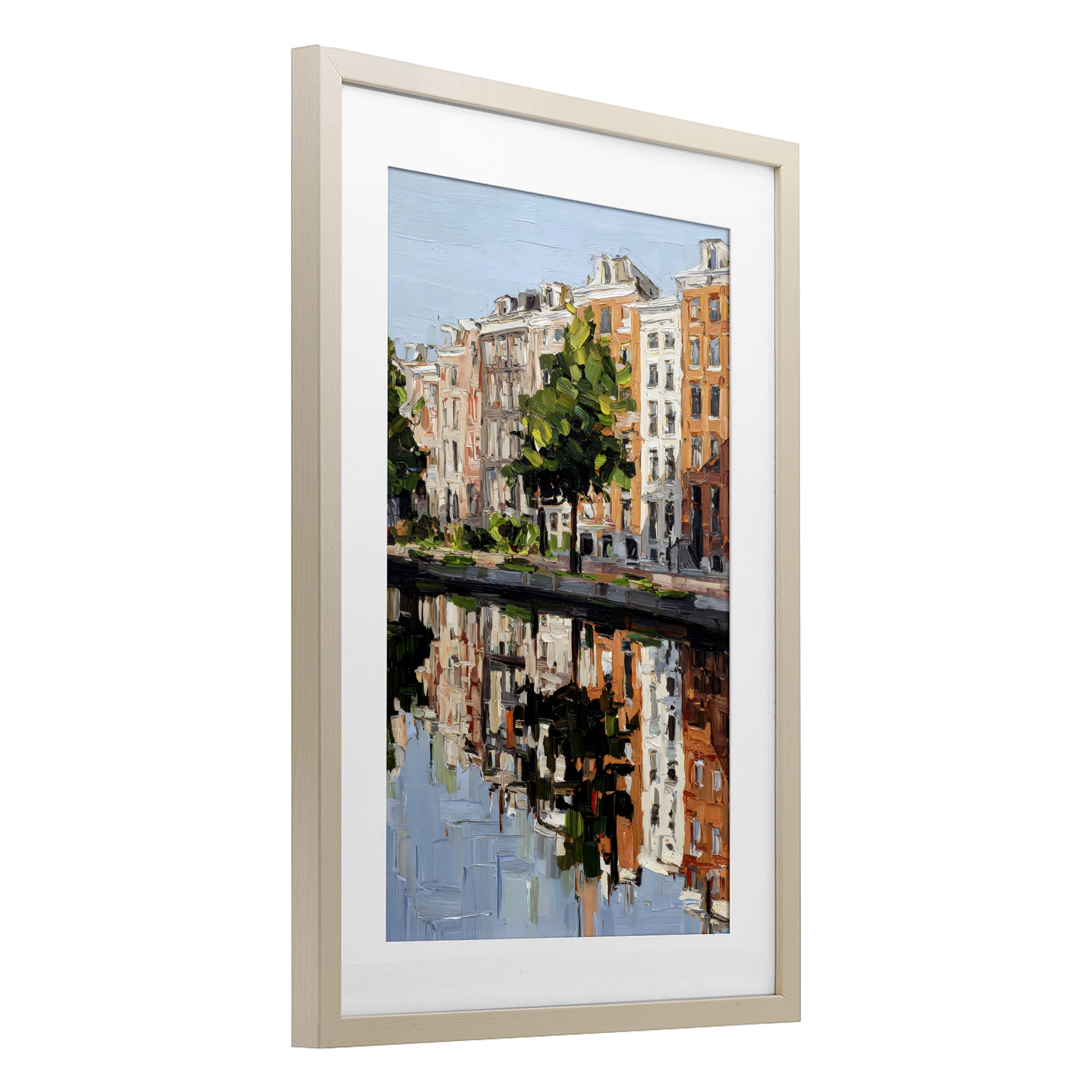 Stupell Industries Waterside Apartments on Canal Birch Framed Print Under Glass, design by Petal Prints Design