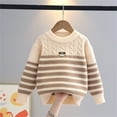 thumbnail image 4 of Fengqque Kids Boys Long Sleeve Round Neck Sweater Knit Pullover Warm Striped Sweater 4-12 Years Old Khaki 11-12 Years, 4 of 6