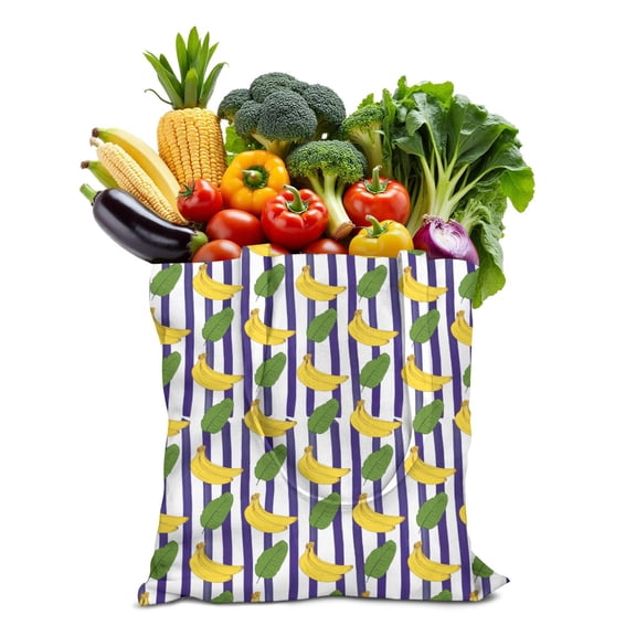 Cute Banana Pattern Reusable Shopping Bag - Durable, Spacious & Machine Washable Fabric Tote for Groceries