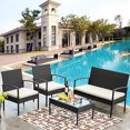 thumbnail image 1 of Topcobe Outdoor Patio Dining Set, 4 Piece Patio Wicker Furniture Seating Conversation Rattan Chair Glass Table (Brown Wicker, White Cushions), 1 of 7