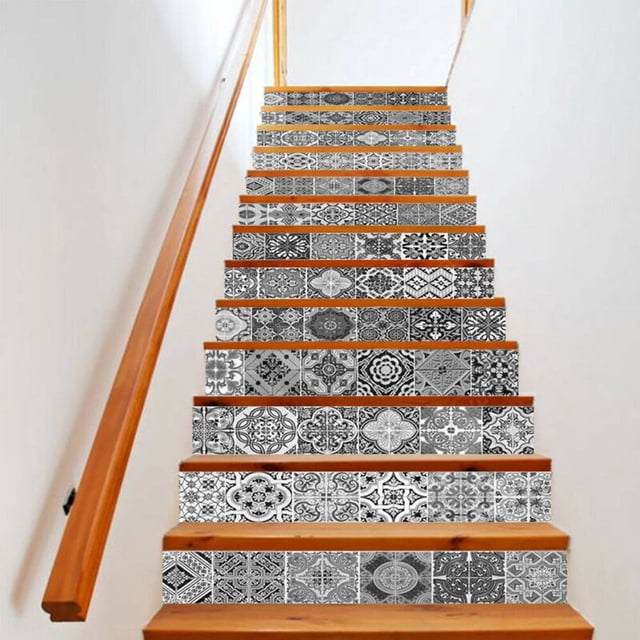 13pcs 3D Ceramic Tile Vinyl Stair Riser Staircase Sticker Mural Decal Wall