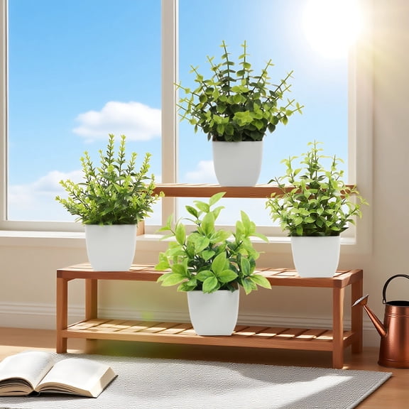 4 Pcs Artificial Potted Greenery for Indoor Decor, Indoor Greenery Potted Plant Set, Realistic Plants, Fall Greenery with Leaves, Ideal for Home and Office