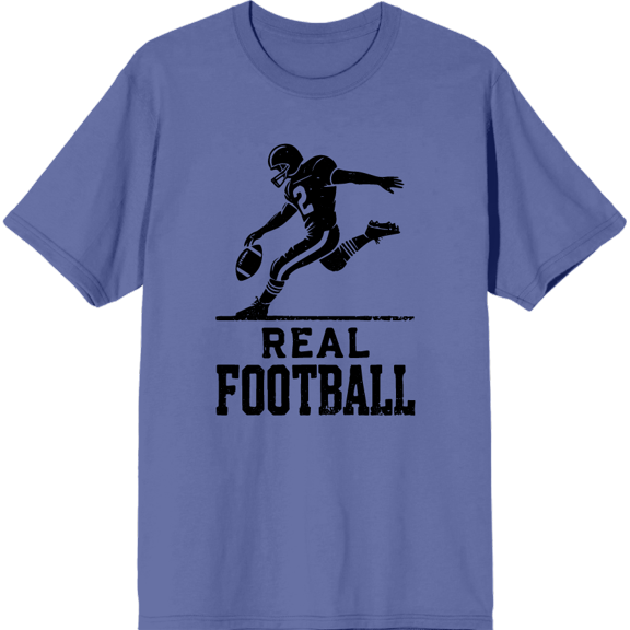 "Real Football" Sports Back to School Adult Blue Crew Neck Short Sleeve Tee-Medium