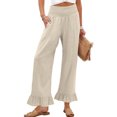 thumbnail image 2 of Wide Leg Linen Pants for Women High Waisted Ruffle Hem Palazzo Pants Boho Summer Casual Loose Flowy Pant Trousers Beige XL, 2 of 7