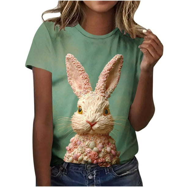 Tops de Ajuste Suelto para las Mujeres Sudadera Casual Impresa Manga Corta Cuello Redondo Superior, Poliéster