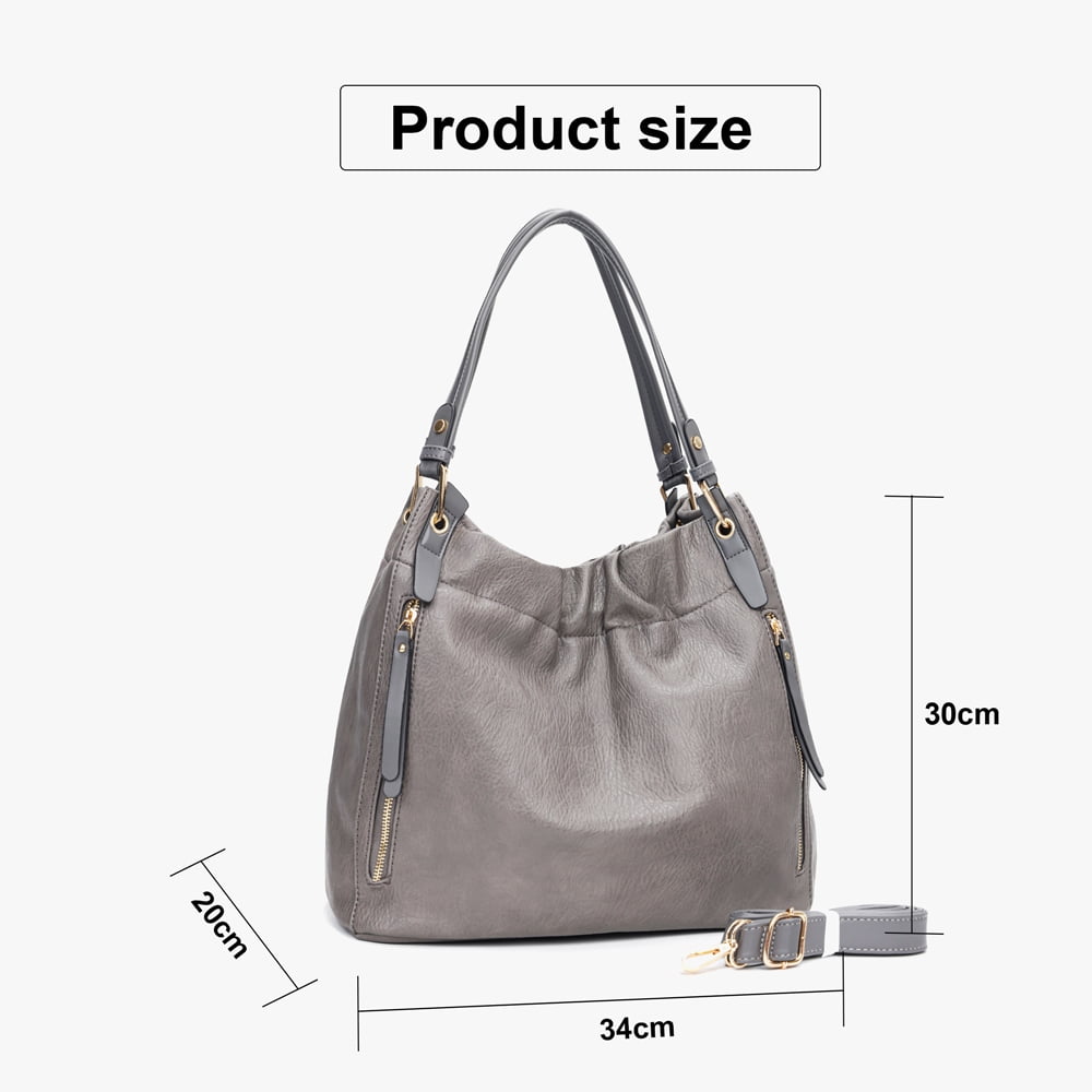 Capamaster Slouchy Hobo Handbag for Women, Soft Faux Leather Shoulder Purse with Top Handles and Front Zipper Pockets, Gray