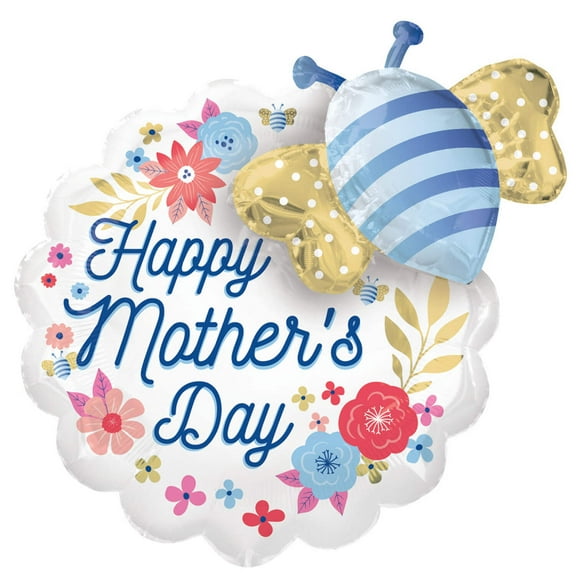 23 inch Happy Mother'S Day Artful Florals And Bee Foil Mylar Balloon - Party Supplies Decorations