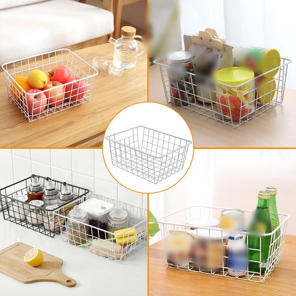 Freezer Baskets Wire Storage Baskets, Closet Baskets Bin Organizer Storage for Home, Office,Freezer, Pantry, Bathroom Organizing, White, Set of 6