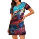 thumbnail image 1 of Easygdp Colorful Ocean Sea Turtle Camisón de manga corta para mujer, informal, estampado, 1 of 6