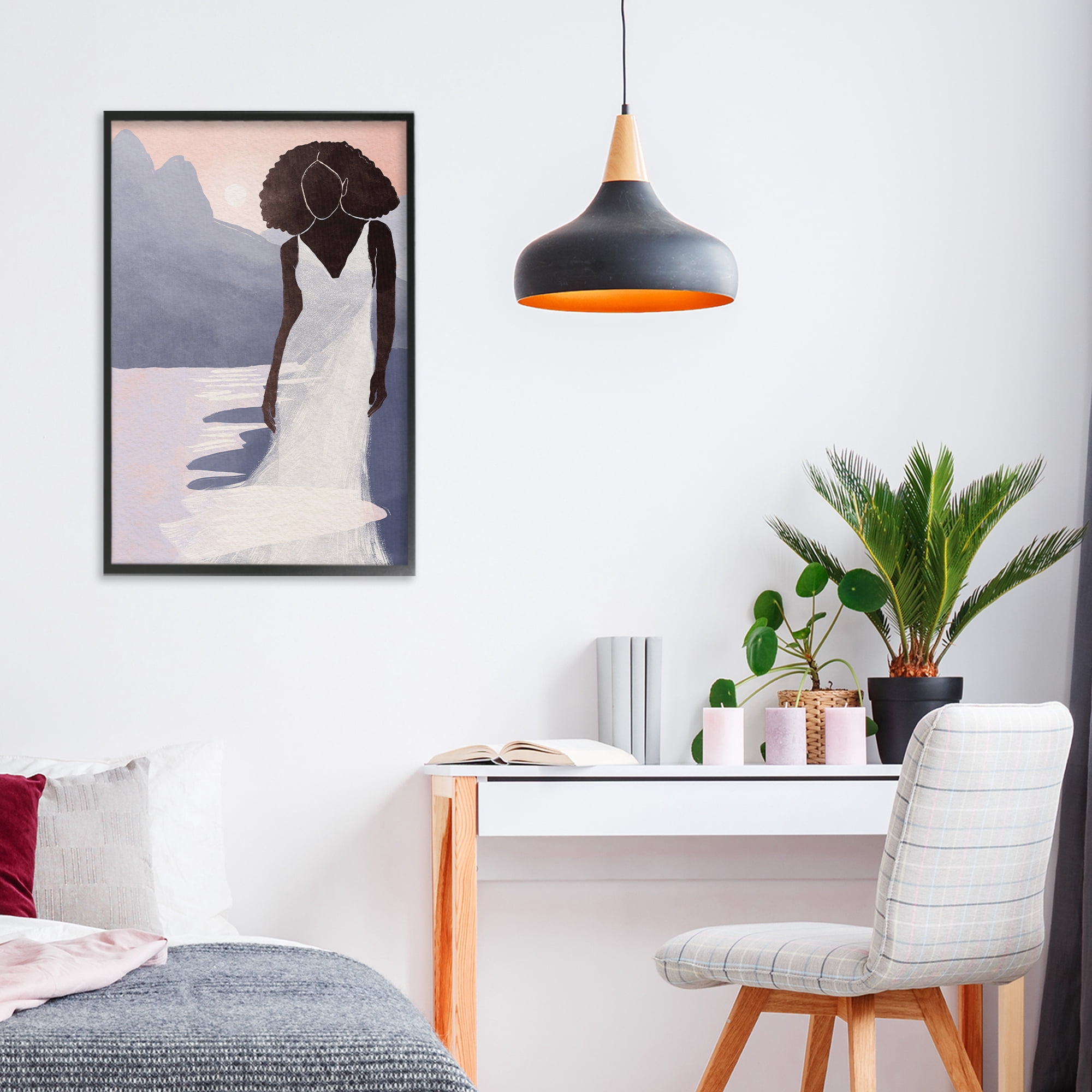 Stupell Industries White Gown Silhouette at Sunset Black Framed Giclee Art, design by Yuyu Pont