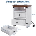 thumbnail image 3 of Kicctian Nightstand with Charging Station, USB Ports and AC Outlets, White Modern Rustic Bedside Table with 2 Drawers and Open Shelf, Sturdy End Table for Bedroom, Living Room, 3 of 8