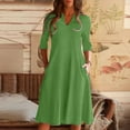 thumbnail image 2 of PEZHADA Robes pour Femmes Robe Chemise en Coton et Lin Col en V Poche Solide Manches Mi-Longues Robe de Soirée Verte, 2 of 6