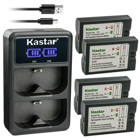 Kastar 4 Pack V4 Battery and LCD Dual USB Charger Compatible with V4 Battery 8AB1S7 Battery Doorbell 2 Video Doorbell 2 3 Camera Door View Cam Spotlight Cam V4