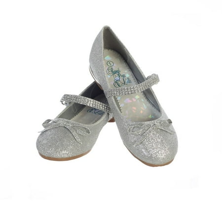 Girls Silver Glitter Rhinestone Strap Summer Dress Shoes 2 Kids