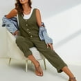 thumbnail image 6 of Women's Casual Tank Top Jumpsuit Summer Button Down Harem Leg Jumper with Pocket Loose Roll-Up Pants Athletic Overalls, Army Green, XL, 6 of 7