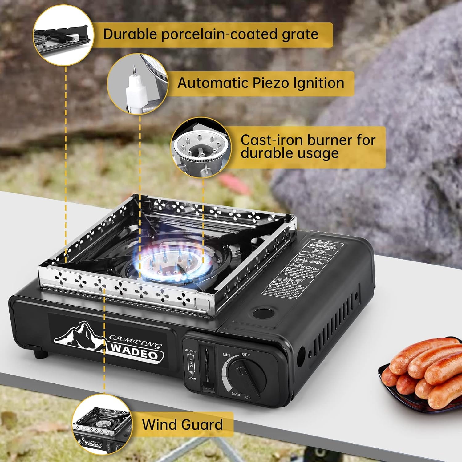 WADEO Dual Fuel Stove Portable Camping Stove with 3FT CGA600 & M16*1 Propane Regulator Hose, Portable & Windshield Camping Stove for Camping Hiking Party