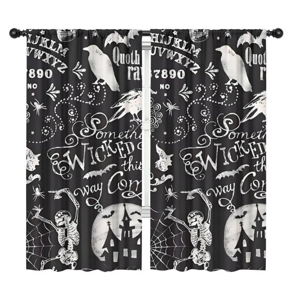 Blackout Kids Curtains,Black Halloween Letter Bat Pattern Childrens Insulated Curtains Set Of 2,Bedroom Essentials,Toddler Room Decor 42"x84"
