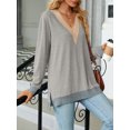thumbnail image 5 of SHIBEVER Women Blouses Fall Casual Loose Fit Long Sleeves Tops Fashion Dressy V Neck Soild Color Gray Lace Shirts for Women Clothes Size XL, 5 of 6