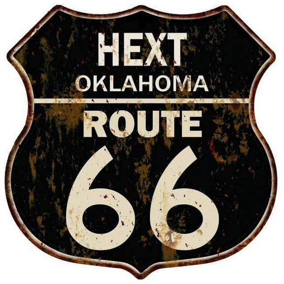 HEXT, OKLAHOMA Route 66 Shield Metal Sign Man Cave Garage 211110014219