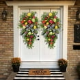 thumbnail image 3 of 20 inch Spring Summer Front Door Teardrop Wreath Artificial Tulip Flowers Swag Teardrop Wreath Decoration with Fake Tulips and Green Leaves for Front Door Window Wall Home Decor, 3 of 9