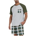 thumbnail image 2 of TKKCS Mens Plaid Pajama Sets- Crew Neck Sleepwear Lightweight Short Sleeve and Shorts Lounge Sets With Pockets Army Green Size XL, 2 of 5