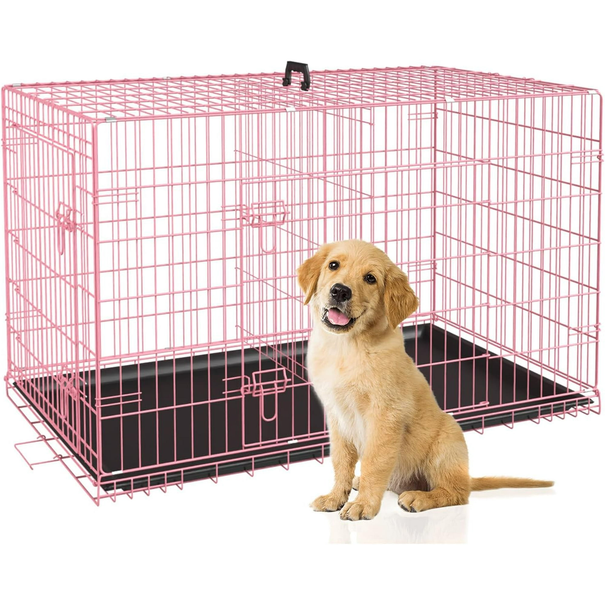 | Dog Crate | 30 | Pink | Foldable Metal Kennel with Double Doors | Secure Slide-Bolt Latches Leakproof Tray | Portable Dog Cage for Small Breeds | for Travel Indoor & Outdoor Use