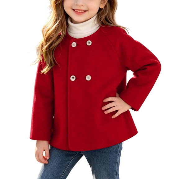 Besolor Toddler Kids Girls Fleece Coat Buttons Long Sleeve Tops Fall Winter Thicken Warm Overcoat Jackets(18-24 Months,Red)
