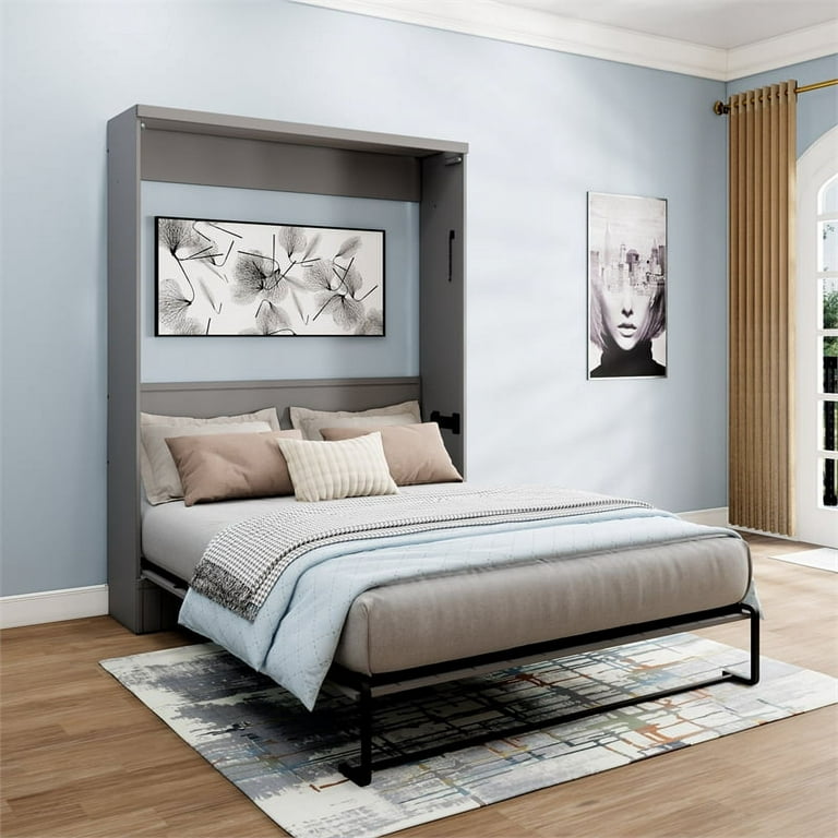 RoomAndLoft Brentwood Queen Contemporary Solid Wood Murphy Wall Bed in Gray
