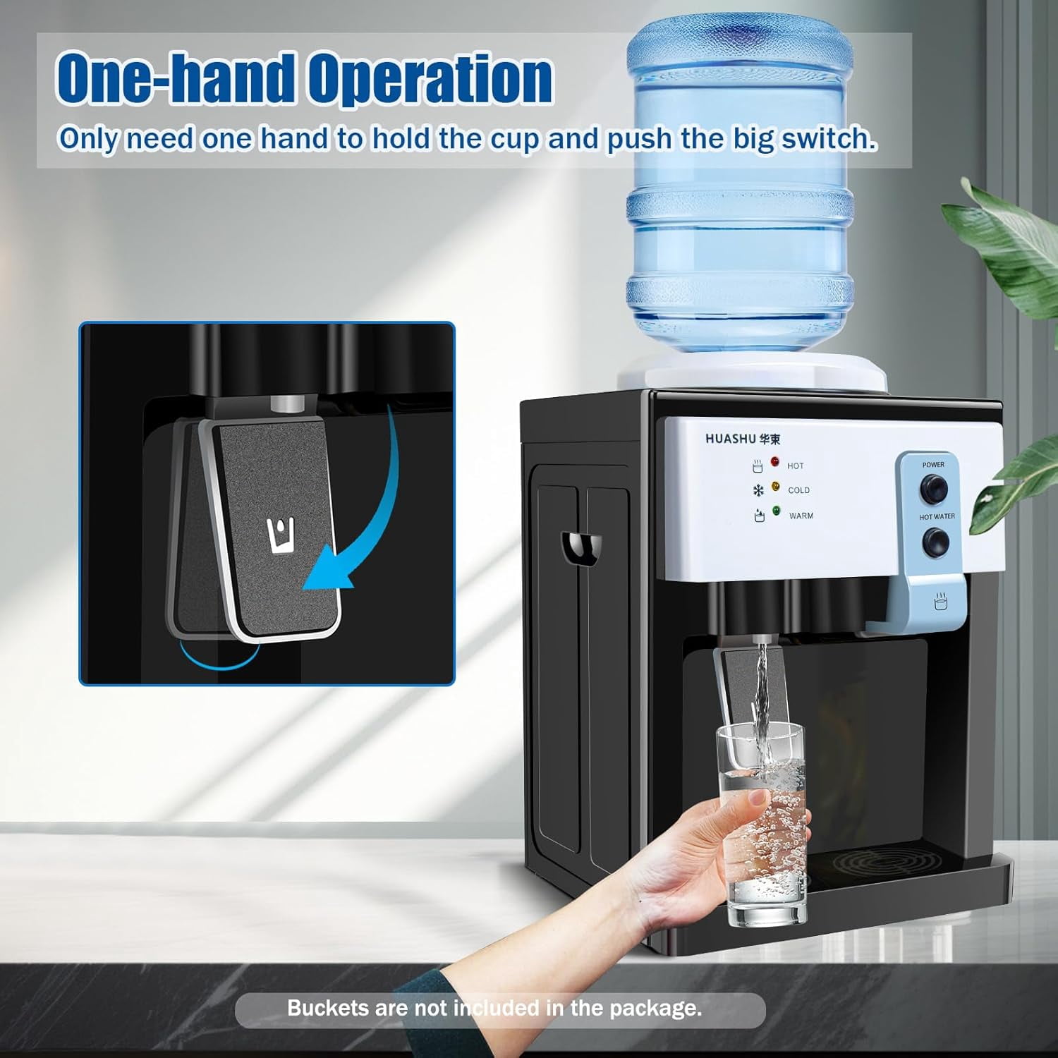 Top Loading Water Cooler Dispenser, Ice Hot Cold Water Dispenser for 1 to 5 Gallon Bottles, 3 Temperature Settings, Countertop Water Cooler for Home Office School, Black