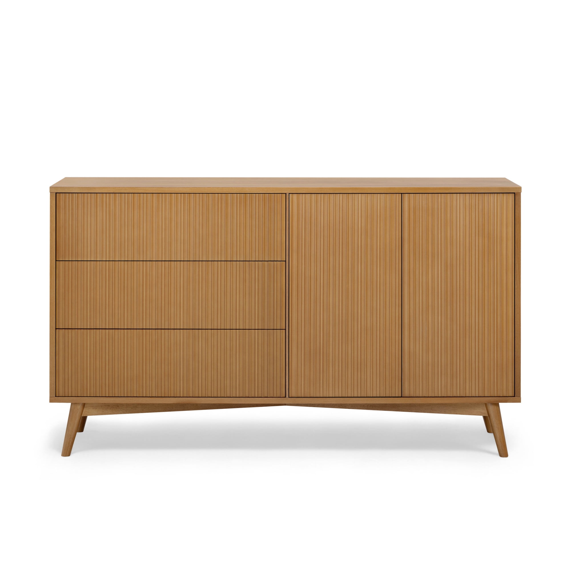 Tremolo 3-Drawer 2-Door Wood Sideboard Cabinet, Natural – Teamson Home: Push-Open Storage & Contemporary Fluted Fronts for Living or Dining Room