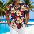thumbnail image 2 of Antqov Hawaiian Shirt for Men, Fashionable Print Short Sleeve Button Down Lapel Loose Fitting Shirt, Summer Casual Tropical Floral Comfy Lightweight Beach Shirts, 2 of 4