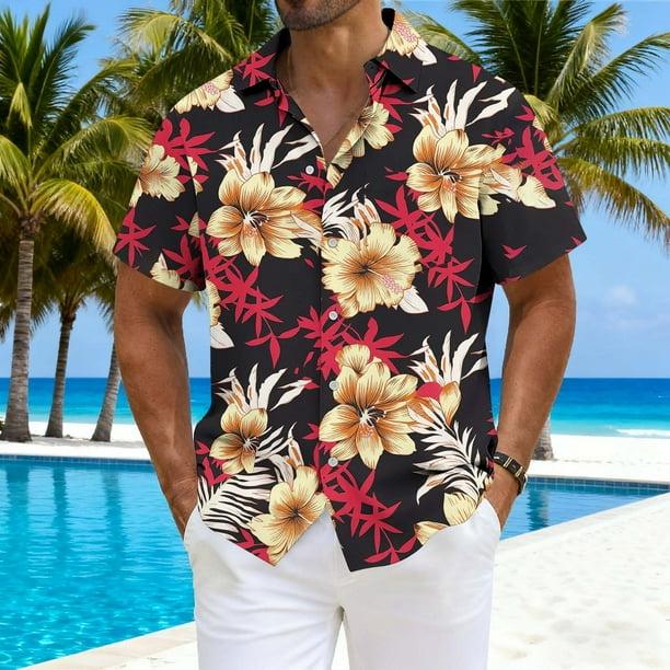 Blusa y camisa de manga corta con cuello vuelto para hombre, unisex, con botones y cuello alto, de longitud media