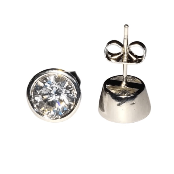 2 Ct Round Cut Real Moissanite Solitaire Stud Earrings 14K White Gold Plated Silver