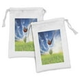 thumbnail image 1 of Sports Fabric Pouch Set of 2, Golf Club Themed Macro Photography Print of Lofter and Ball on Tee, Small Drawstring Bag for Toiletries Masks and Favors, 9" x 6", Green Blue, by Ambesonne, 1 of 2