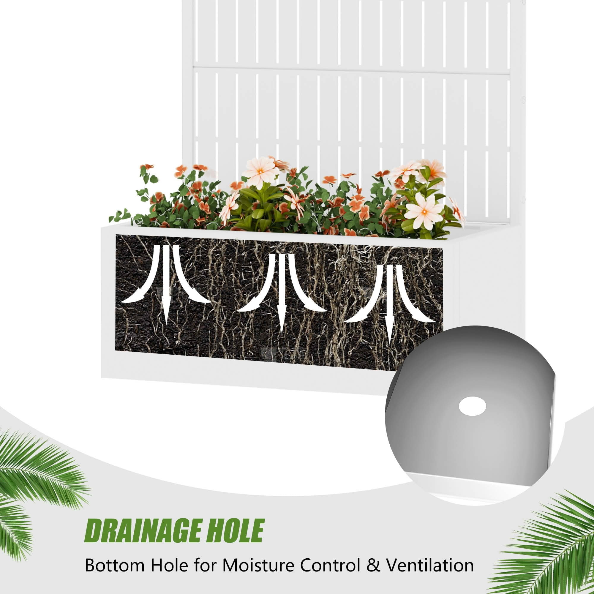 MAYEERTY 59X30" Metal Outdoor White Privacy Screen with Planter Box for Backyard & Garden, 4 Piece Set
