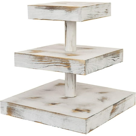 

Whitewashed Wood Cupcake Stand 3 Tiered Square Serving Tray Desserts And Appetizer Display Riser