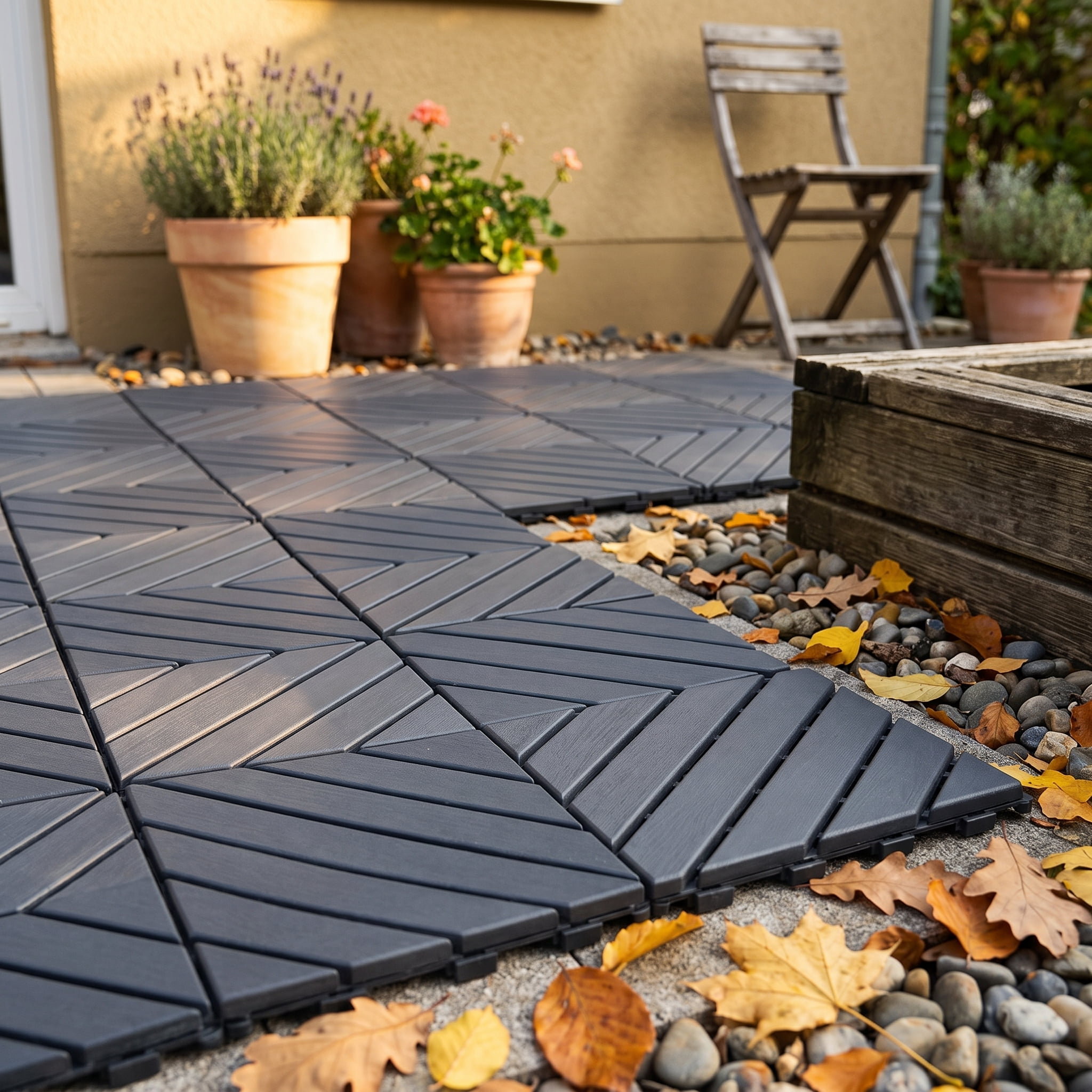Plastic Interlocking Deck Tiles 44 Pack, 12x12 Inch Waterproof All Weather Patio Deck Tiles, Grey Interlocking Floor Tiles for Poolside Balcony Backyard Indoor Outdoor