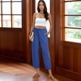 thumbnail image 5 of Women's 2026 Summer High Waisted Wide Leg Palazzo Capri Hem Casual Loose Flowy Cropped Beach Lounge Pants, Royal Blue M, 5 of 7