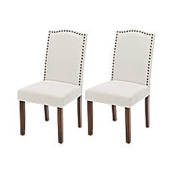 ZUNMOS Dining Chairs Set of 2, Elegant Parsons Chairs with Nailhead Trim and Sturdy Wood Legs, Beige