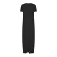 thumbnail image 3 of UTSJKR Women's Maxi Dress with Pockets 2024 Fashion Classic Solid Crew Neck Smocked Oversized Loose Fit Pleated Flowy Casual Dress Summer Basic Short Sleeve Sundress Black XXXL, 3 of 5