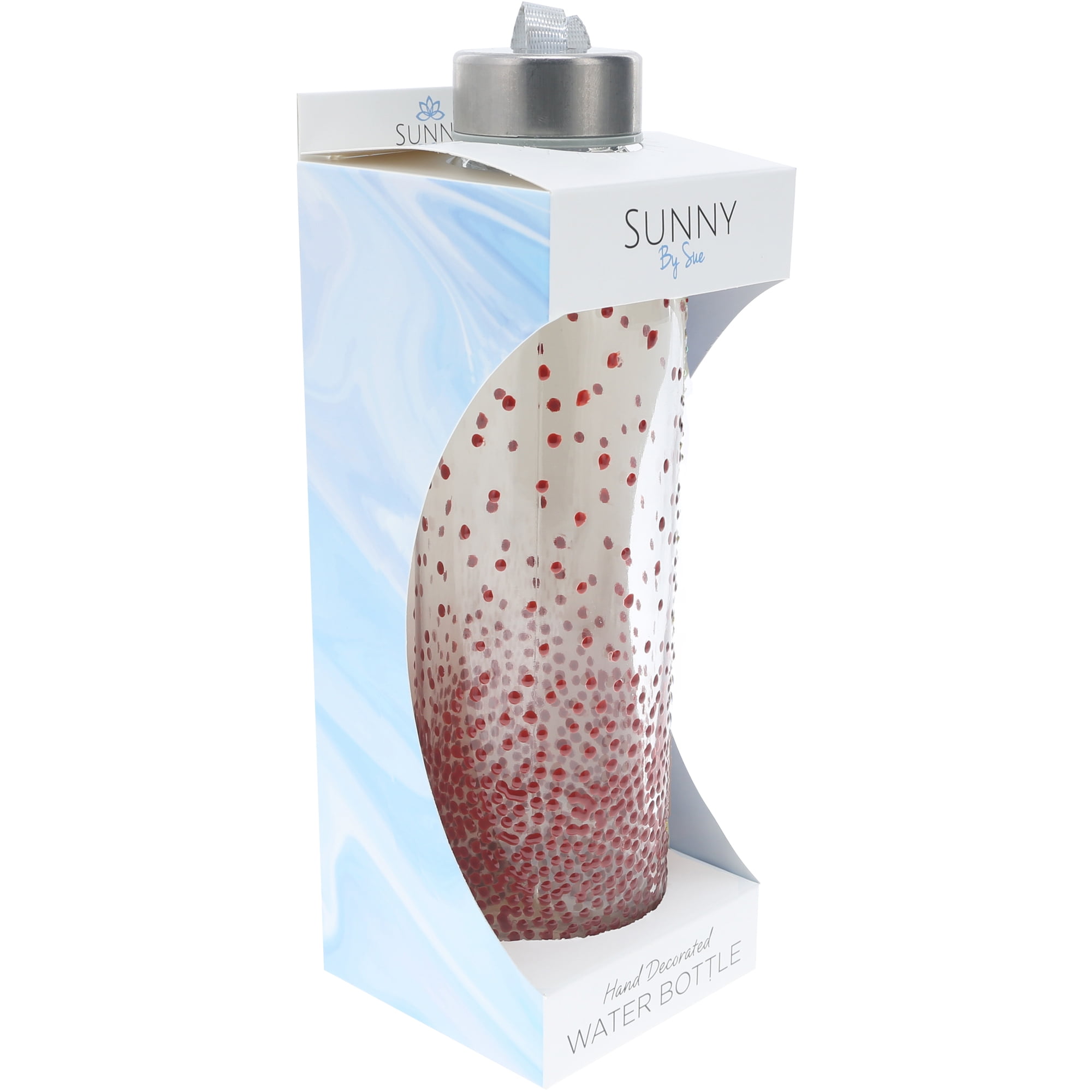Red Dots - 16.5 oz Hand Decorated Glass Water Bottle