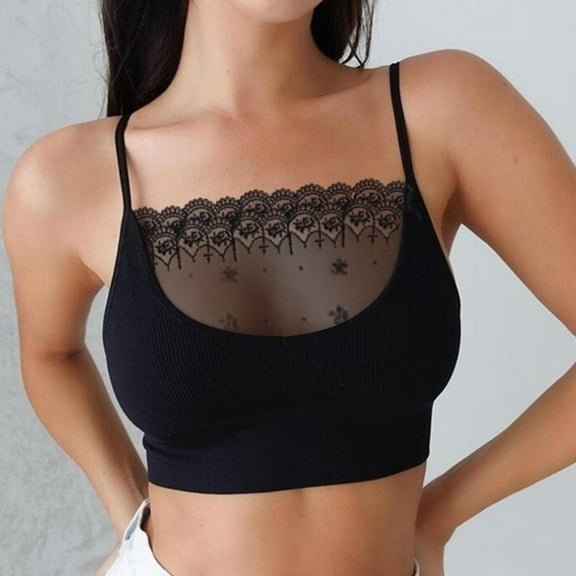 Njagoc3 2025 Womens Lace Bandeau Bra Sheer Mesh Back Wireless Comfort Seamless Bralette