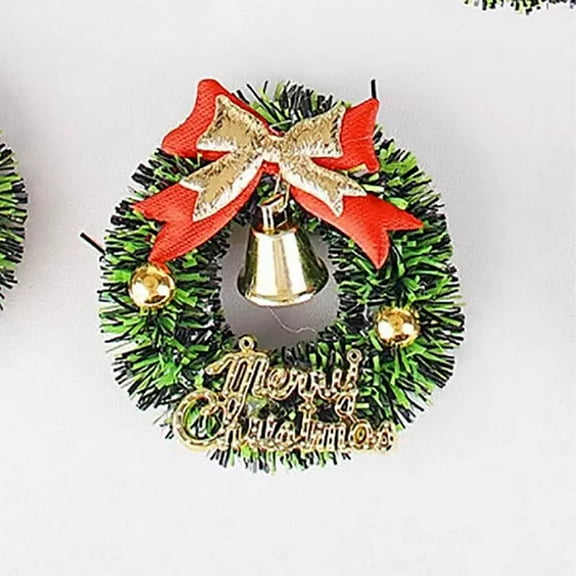 CuiLiyq Christmas Mini Wreaths Hanging Decorations, Small Artificial Wreath with Bowknot and Bells for Crafts Kitchen Cabinets Dollhouse Xmas Tree Decor, 2.6" x 2.6"