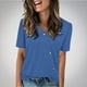 thumbnail image 2 of Tops de Color Sólido para las Mujeres, Botón de Cuello en V de Manga Corta, Top de Moda Casual para las Mujeres, 2 of 9
